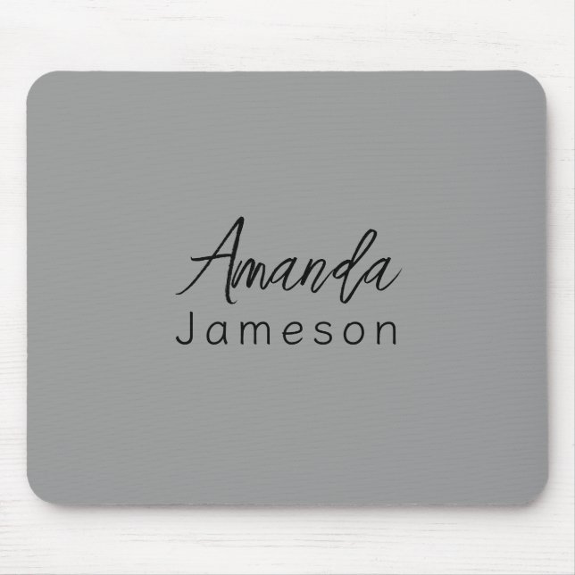 Add Full Name Simple Minimal Monogram on Grey Mous Mouse Pad (Front)