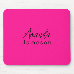 Add Full Name Simple Minimal Monogram on Hot Pink  Mouse Pad