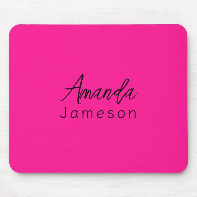 Add Full Name Simple Minimal Monogram on Hot Pink  Mouse Pad (Front)