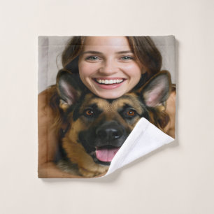 Add German Shepherd Photo Personalize Bath Towel Set