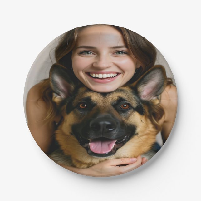 Add German Shepherd Photo Personalize Paper Plate (Front)