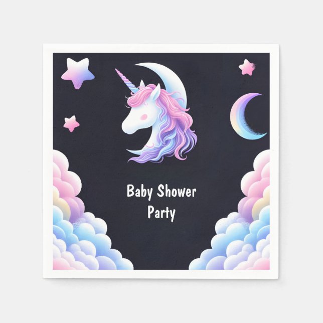 Add Glow Space Royal Pony Unicorn Baby Girl Shower Napkin (Front)