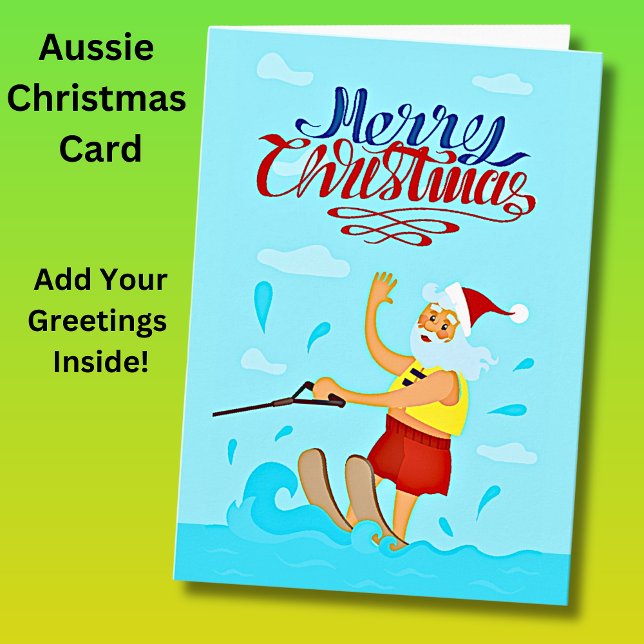 Add Greeting Text, Santa Water Skiing Christmas Card (Creator Uploaded)