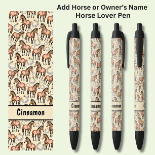 Add Horse or Owner's Name, Horse & Horseshoes Black Ink Pen