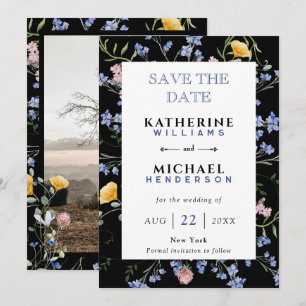 Add Image & Watercolor wildflowers meadow Wedding Save The Date