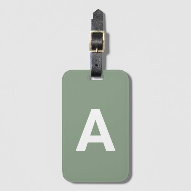 Add initial Monogram Personalised Simple Sage Luggage Tag (Front Vertical)