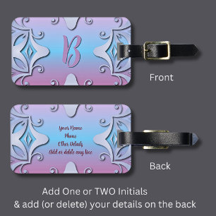 Add Initial, Soft Pastels Pretty Pink Lilac Blue  Luggage Tag