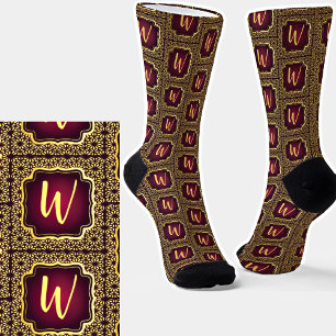 Add Initial to Gold on Dark Purple Abstract Frame  Socks