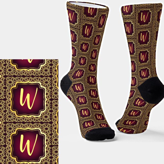 Add Initial to Gold on Dark Purple Abstract Frame  Socks (Creator Uploaded)