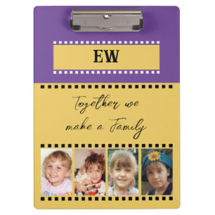 Add initials 8 family photos yellow purple clipboard