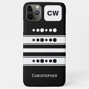 Add initials and name striped white and black iPhone 11 pro max case