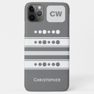 Add initials and name striped white and grey iPhone 11 pro max case