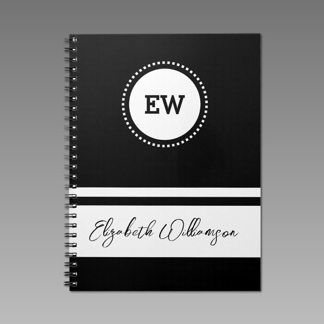 Add initials and name white and black notebook (Creator Uploaded)