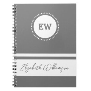 Add initials and name white and grey notebook