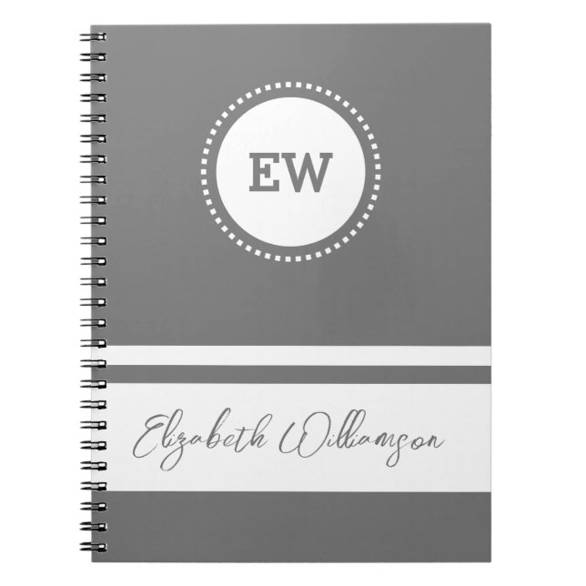 Add initials and name white and grey notebook (Front)
