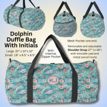 Add Initials, Aqua Blue Dolphins & Flowers