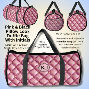Add Initials,  Cushion Pillow Look Soft Pink Black Duffle Bag