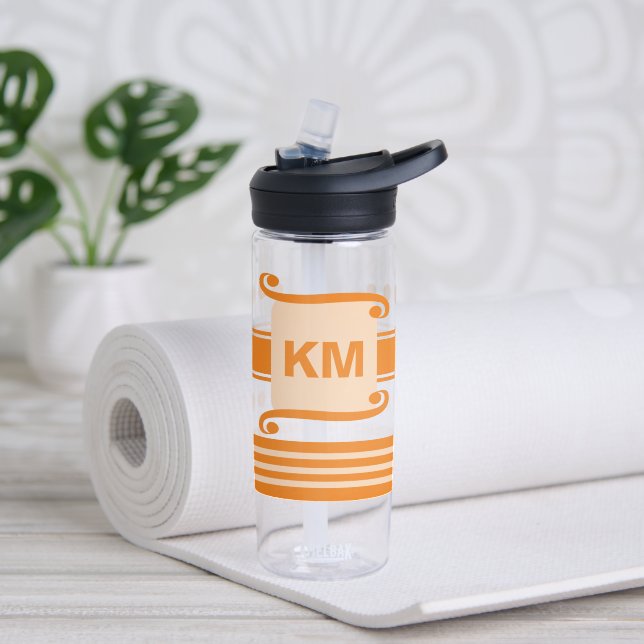 Add initials dark and pale orange with stripes water bottle (Yoga)