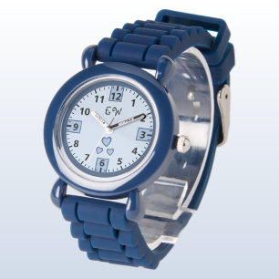 Add initials hearts blue kids watch