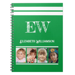 Add initials name 4 photos green white notebook
