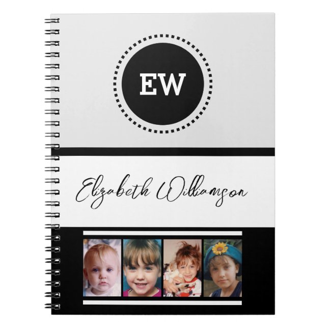 Add initials name 4 photos white black notebook (Front)
