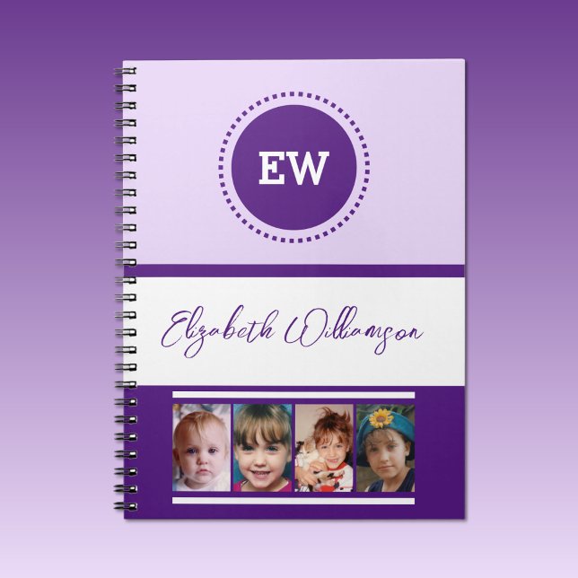Add initials name 4 photos white purple notebook (Creator Uploaded)
