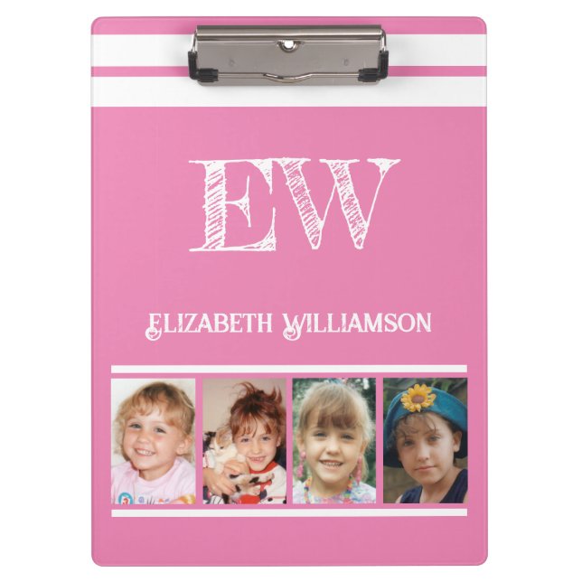 Add initials name 8 photos pink white clipboard (Front)
