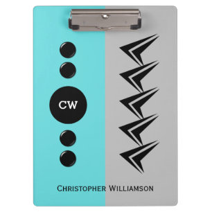 Add initials name grey and turquoise clipboard