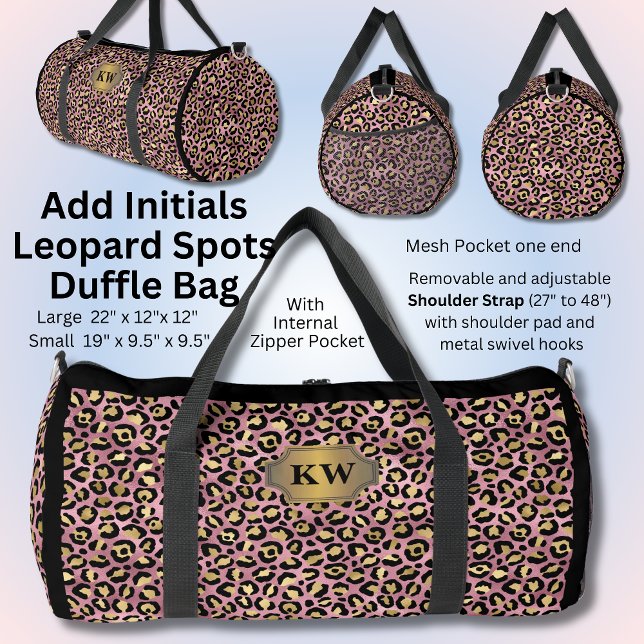 Add Initials, Pink Gold Leopard Spots Duffle Bag (Creator Uploaded)