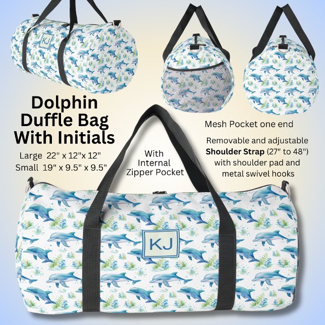 Add Initials, Swimming Blue Dolphins  Duffle Bag (Creator Uploaded)