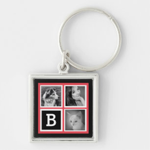 Add Instagram Photos Coral Monogram Keychain