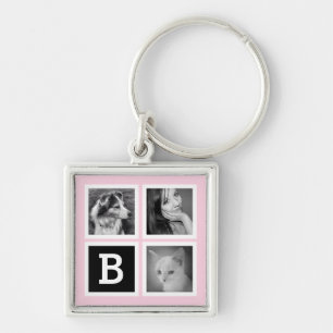 Add Instagram Photos Pastel Pink Monogram Keychain