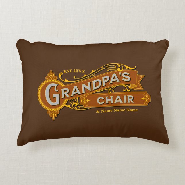 Add Kids Name Date Grandpa's Chair - Grandfather Accent Pillow (Front)