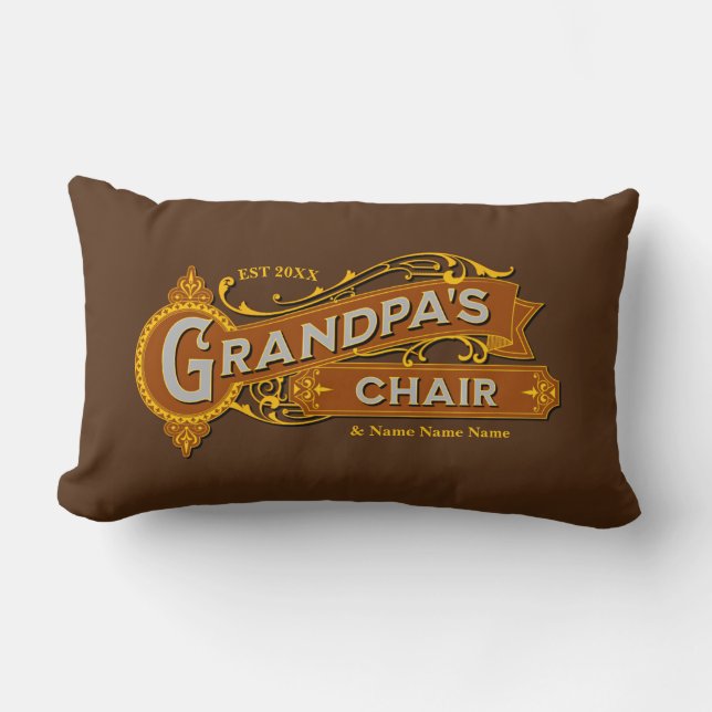 Add Kids Name Date Grandpa's Chair - Grandfather  Lumbar Pillow (Front)