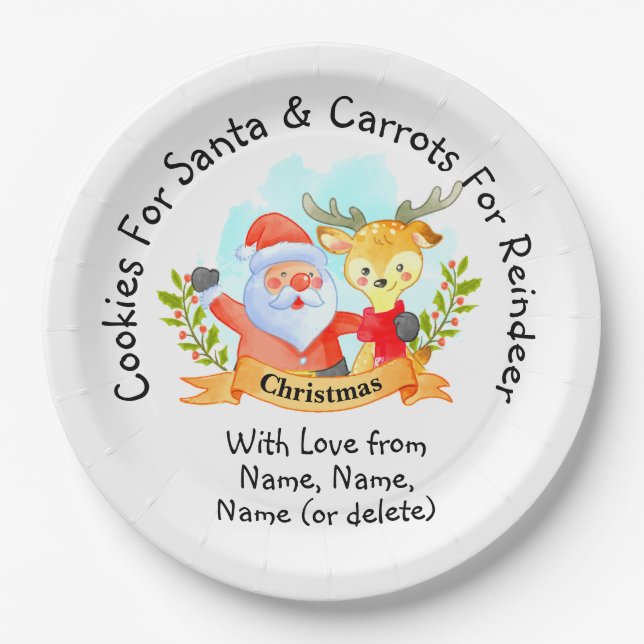 Add Kids Names - Cookies for Santa 9" Paper Plate (Front)