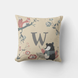 ADD LETTER -  Nordic Woodland Animals Folkart Kids Throw Pillow
