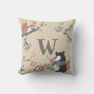 ADD LETTER - Nordic Woodland Animals Folkart Kids Throw Pillow