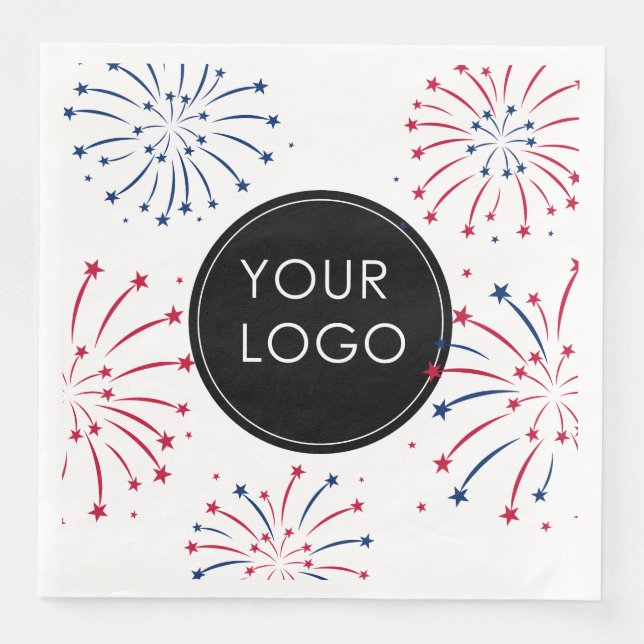 Add Logo 4th of July Business Company Fireworks Napkin (Front)