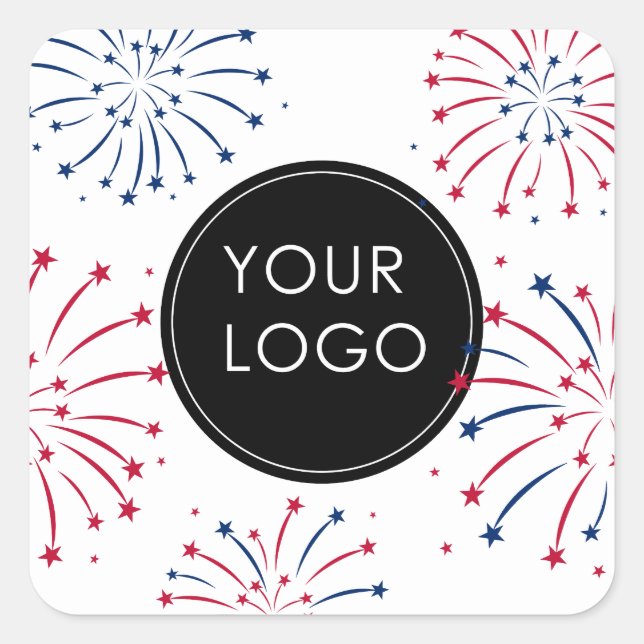 Add Logo 4th of July Business Company Fireworks Square Sticker (Front)