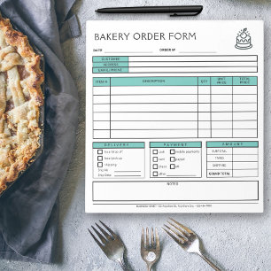 Add Logo Bakery Business Mint Green Order Form  Notepad