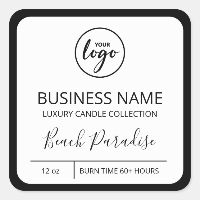 Add Logo Black Border Soy Candle Label (Front)