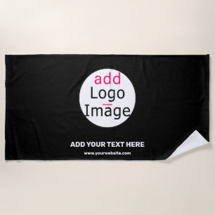 Add Logo Business Chic Customizable Black Minimal  Beach Towel