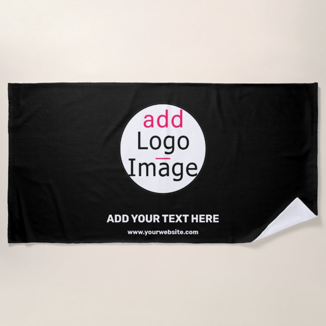 Add Logo Business Chic Customizable Black Minimal  Beach Towel (Front)
