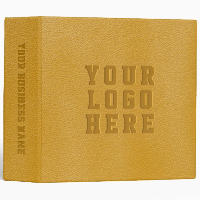 Add Logo Business Gold Yellow Vegan Leather Binder (Front/Spine)
