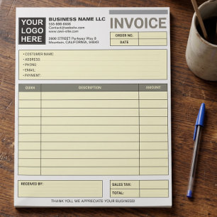 Add Logo Business Sales Form / Receipt Large Notepad