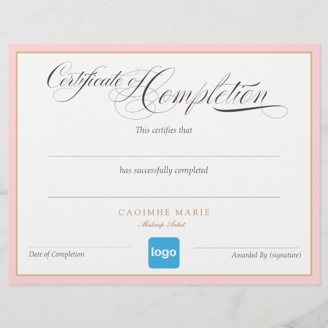 Add Logo Certificate of Completion Award (Front)