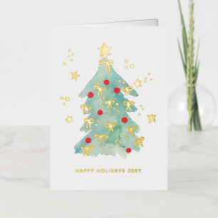 Add Logo Christmas Tree Ribbons Red Business Foil Holiday Card