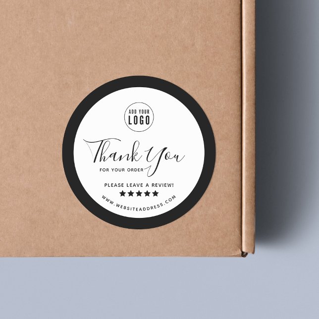 Add Logo Custom Border Colour Thank You Review Classic Round Sticker (Creator Uploaded)