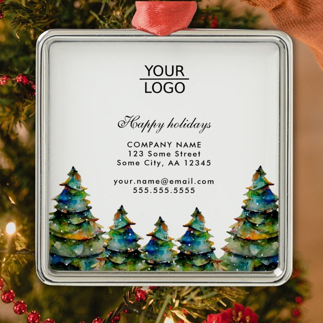 Add Logo Custom Text Christmas Pine Tree Promotion Metal Ornament (Creator Uploaded)