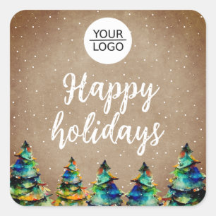 Add Logo Custom Text Christmas Tree Company Square Sticker